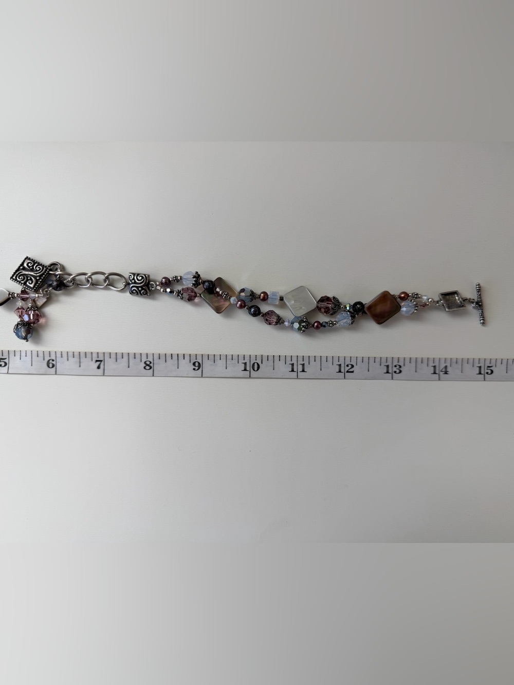 Tres Jolie Accessories Brown, Mauve & Pearl Square Beaded Bracelet